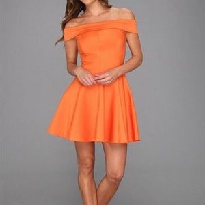 Halston Heritage off the shoulder orange dress